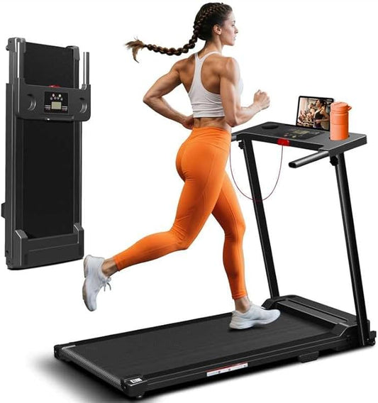 Treadmill with Handles, Portable Small Treadmills for Home and Office, 3.0HP Folding Walking Pad with 300 lbs Capacity, Cup Holder, LED Display and 12 Preset Programs