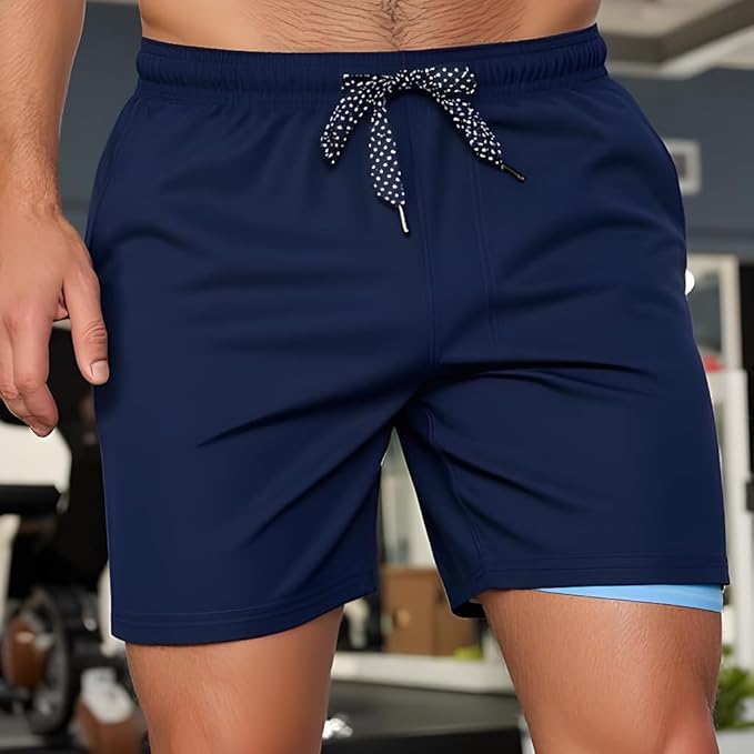 INGEAR Men's Athletic Stretch Workout Shorts Gym Quick Dry Running Trunks Boxer Lining
