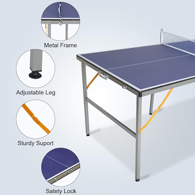 4.5FT/6FT/8FT Mid-Size Table Tennis Table Ping-Pong Table Set Foldable & Portable Table Indoor Outdoor for Family Game