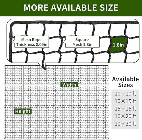 Heavy Duty Baseball Softball Backstop Nets - 33FT Rope Sports Netting Barrier for Basketball Soccer Lacrosse Hockey
