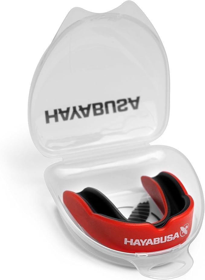 Hayabusa Combat Sports Mouth Guard Youth, Kids and Adult Sizes Comes with Case - Red/Black, Adult