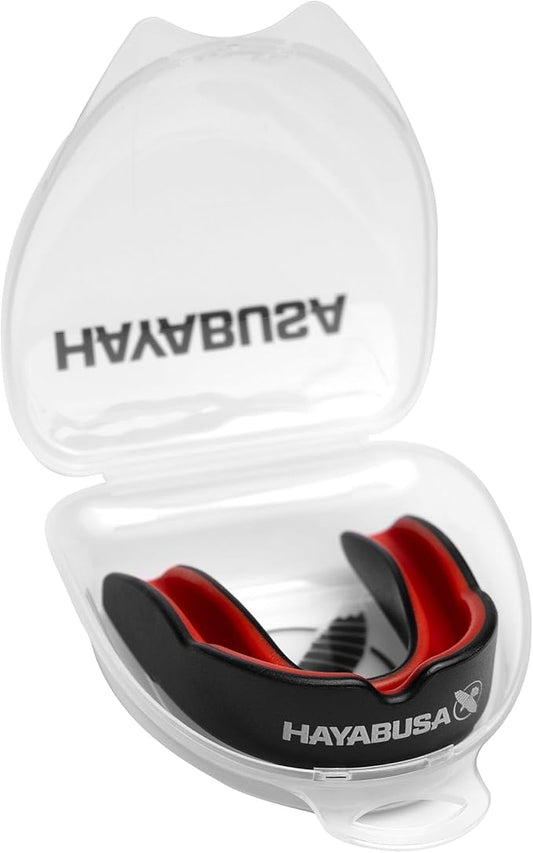 Hayabusa Combat Sports Mouth Guard Youth, Kids and Adult Sizes Comes with Case - Black/Red, Adult