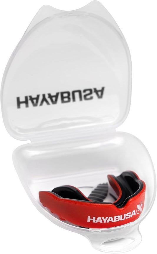 Hayabusa Combat Sports Mouth Guard Youth, Kids and Adult Sizes Comes with Case - Red/Black, Youth