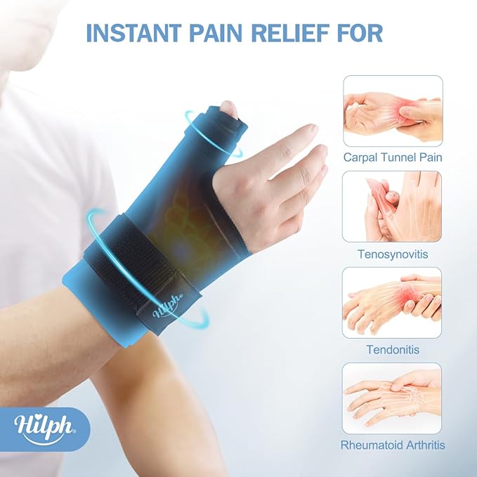 Hilph 1 Pair Upgraded Thumb Wrist Ice Pack Wrap with Removable Thumb Splint Support for Carpal Tunnel & Tenosynovitis, Hand Gel Ice Pack Hot Cold Compress for Arthritis, Tendonitis, Mommy Wrist