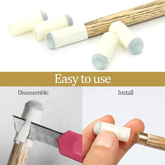 4 Set Billiards Pool Table and Rail Brush Including 12 Pieces Pool Cue Chalk Cubes and 6 Slip-on Pool Cue Tip Replacements Snooker Table Wooden Cleaning Brush Kit Accessories