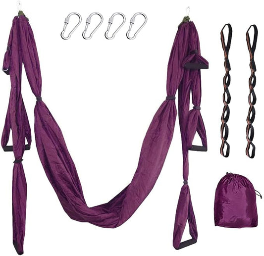 Aerial Yoga Swing Set with 2 Extension Straps - Anti-Gravity Aerial Yoga Hammock Sling for Inversion Exercises, Indoor Outdoor Home Gym Fitness Equipment