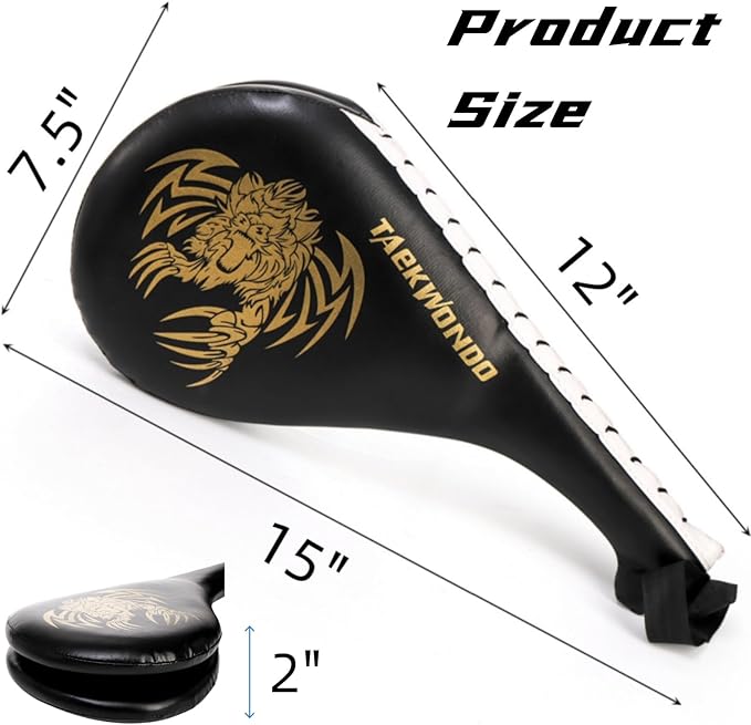 2 Pack Taekwondo Kick Pads, 15 x 7.5 x 2 inch Double Martial Arts Training Paddles, PU Leather Kickboxing Punching Target Pads, TKD Strike Boxing Sparring Equipment for Youth Adult, Black