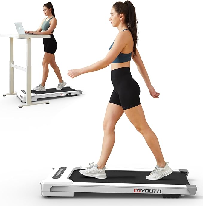 GOYOUTH Walking Pad Treadmill, Under Desk Treadmill for Home Office, Wide Belt Compact Treadmills 300 lbs Capacity, 2.25HP Shock-Absorbing Walking Jogging Running Machine Remote Included