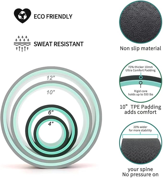 Yoga Wheel Set of 2, Upgraded 10MM Thick Back Wheels for Pain Relief & Stretching, Strongest Back Roller for Deep Tissue Massage, Improving Yoga Poses Backbend