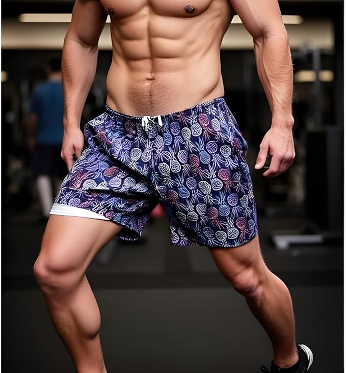 INGEAR Men's Athletic Stretch Workout Shorts Gym Quick Dry Running Trunks Boxer Lining