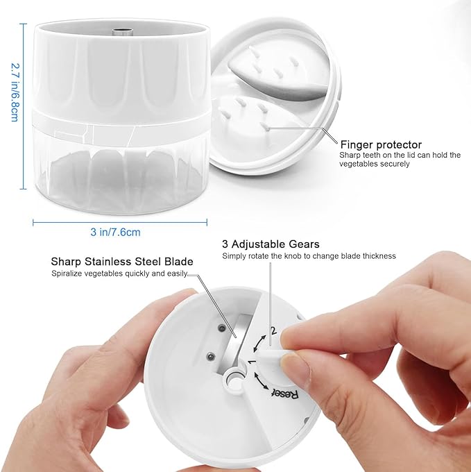 3 in 1 Vegetable Spiralizer Slicer, Adjustable Zucchini Carrot Noodle Maker, Cucumber Spiral Cutter, Easy to Use Kitchen Tool（White）