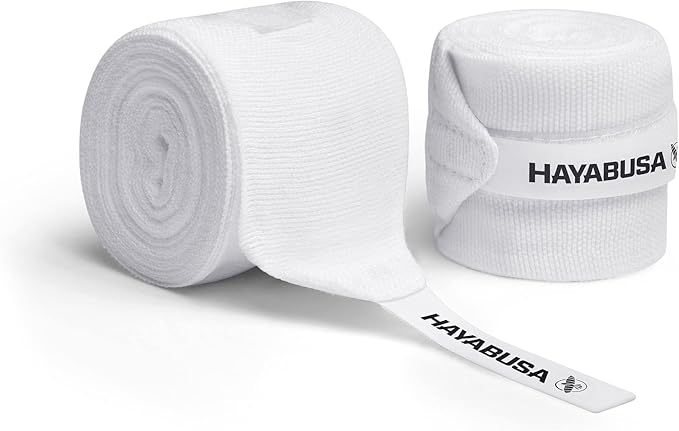 Hayabusa Gauze Boxing Hand Wraps for Men and Women Starter Thumb with Loop Hook & Loop Closure- White, 180 Inches