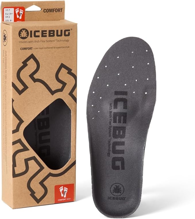 Icebug Comfort Insoles with Dynamic Arch Support, Charcoal High Arch, M 9/W 10.5-11