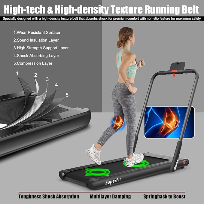 Goplus 2 in 1 Folding Treadmill, 2.25HP Under Desk Electric Superfit Treadmill, Installation-Free with APP Control, Remote Control, Bluetooth Speaker, LED Display, Walking for Home