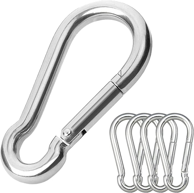 5PCS 3.15in Large Carabiner Clip, Stainless Steel Carabiner Heavy Duty, Spring Snap Hook, Locking Climbing Caribiners Clips for Gym, Plant Hanging, Outdoor Camping, Hiking. 600 lbs