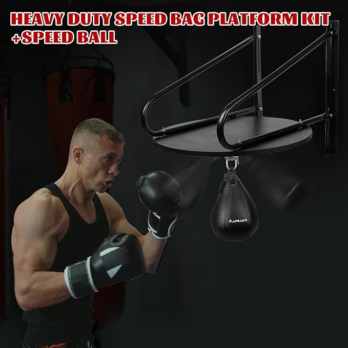 Heavy Duty Adjustable Speed Bag Platform Kit 24" + Speed Punching Ball (10"x7") Adjustable Height Wall Mount Professional Fitness Ball Boxing Reaction Training Kit
