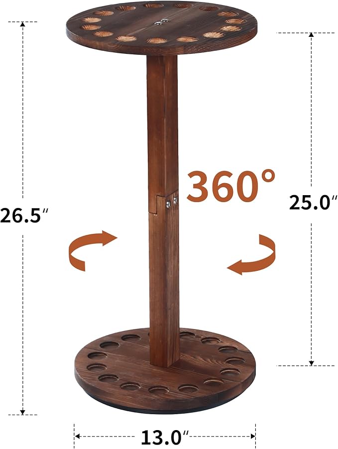 360 Degree Rotating Pool Cue Stick Holder - Floor Stand Pool Cue Rack for Up to 15 Sticks, Billiard Cue Rack, Natural Wood Billiard Room Equipment Storage Organizer, Gifts for Men