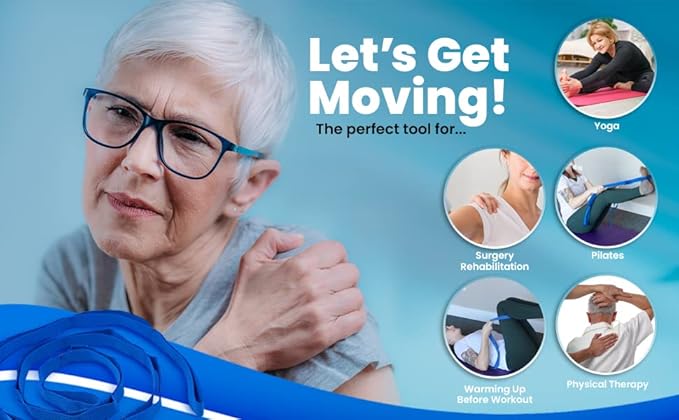 RangeMaster FlexAbility Static Stretch Strap | | Perfect for Yoga, Pilates, and Physical Therapy | Flexibility and Range of Motion Tool | Blue