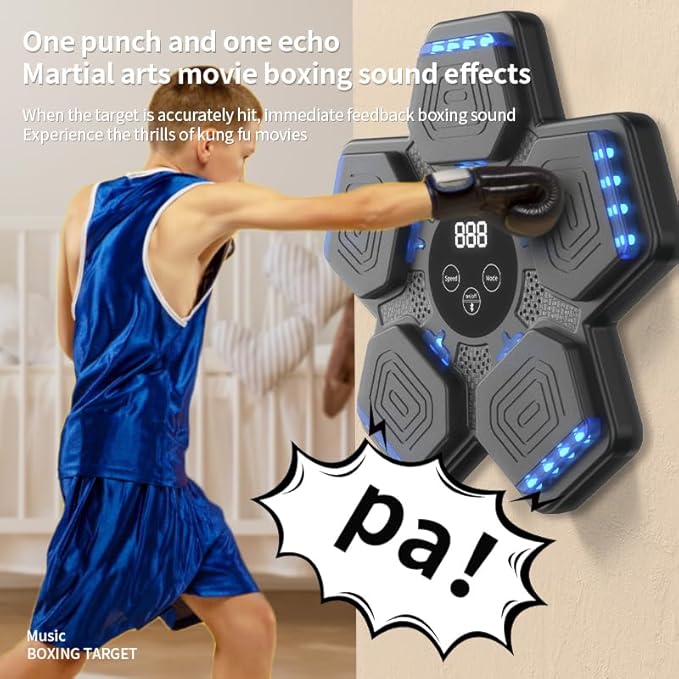 HOTSEVEN 2025 Music Boxing Machine with Boxing Gloves, Smart Bluetooth Boxing Machine with LED Electronic Wall Mounted, Music Boxing Target Workout Punching Equipment for Home(Upgrade)