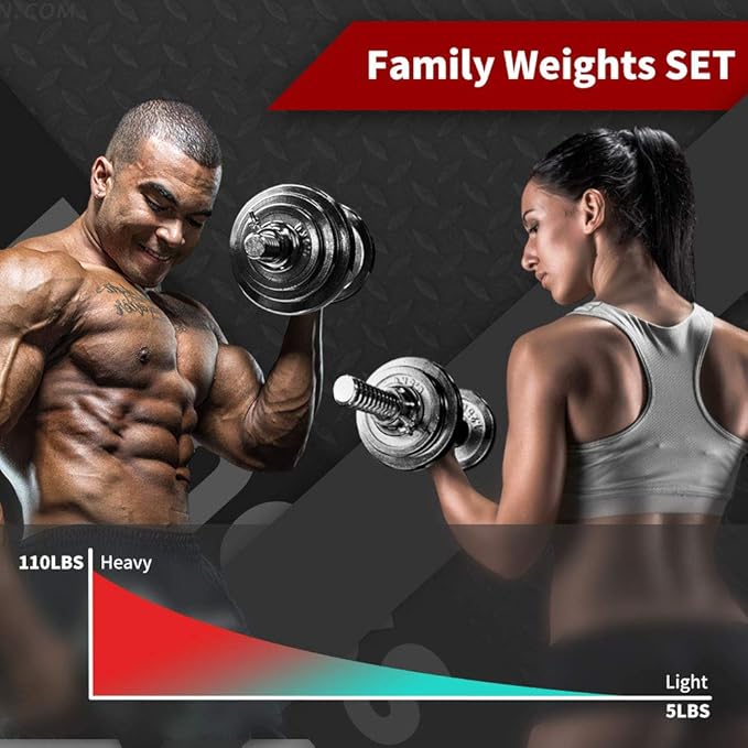 Adjustable Dumbbell Set With 3 in 1 Dumbbell Barbell Metal Connecting Rod, Chromed Weights, Hardcover Gift Box, Adjustable Weight Sets up to 44lbs/66lbs/110lbs, Home Gym Exercise Training Equipment