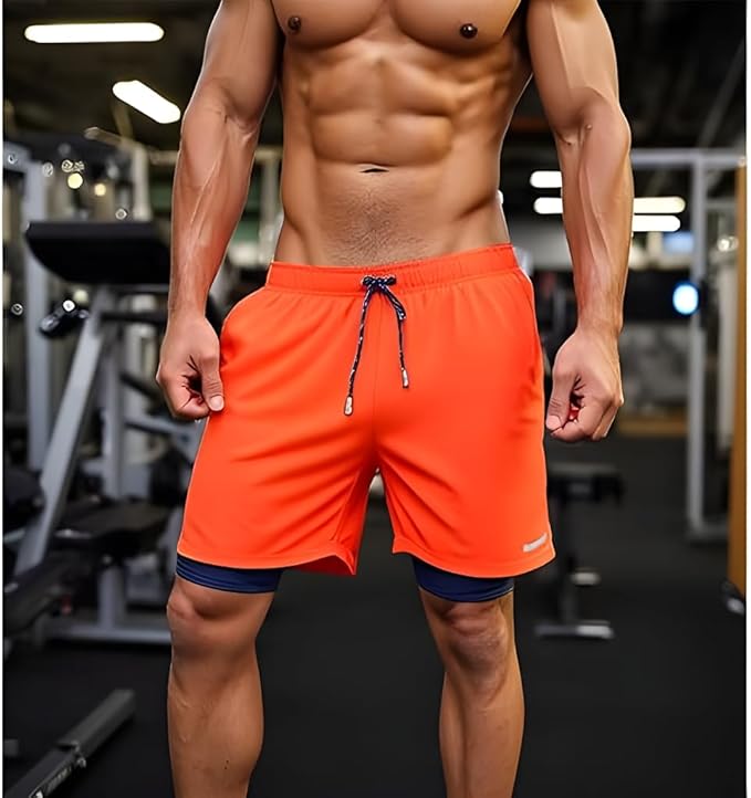 INGEAR Men's Athletic Stretch Workout Shorts Gym Quick Dry Running Trunks Boxer Lining