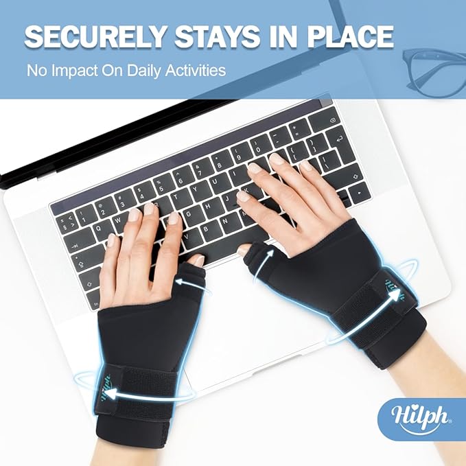 Hilph 1 Pair Upgraded Thumb Wrist Ice Pack Wrap with Removable Thumb Splint Support for Carpal Tunnel & Tenosynovitis, Hand Gel Ice Pack Hot Cold Compress for Arthritis, Tendonitis, Mommy Wrist