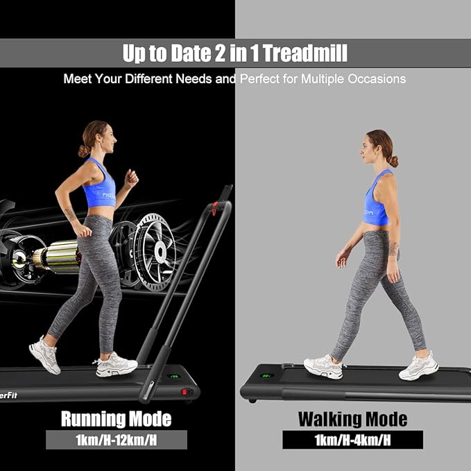 Goplus 2 in 1 Folding Treadmill, 2.25HP Under Desk Electric Superfit Treadmill, Installation-Free with APP Control, Remote Control, Bluetooth Speaker, LED Display, Walking for Home
