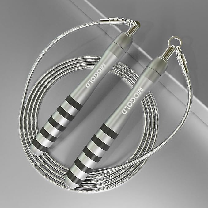 Speed Jump Rope with Weights - Interchangeable 2mm & 5mm Dual Cables Fast-Clip System for CrossFit, Double Unders, HIIT - Adjustable 9.8-10ft Speed Rope for Men/Women/Kids Home Gym