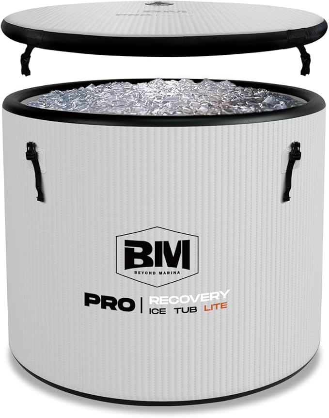 Inflatable Ice Bath Tub for Athletes, Cold Plunge Recovery Tub with Insulated Lid, EVA Groundsheet, Backpack, 115 Gallon Capacity, 37.4" x 37.4" x 29.53", Portable Durable Design