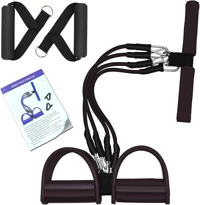 Pedal Resistance Band, 4-Tube Elastic Pull Rope, Sit-up Equipment, Yoga Strap Bodybuilding Expander, Exercise Bands, Fitness Equipment for Abdomen, Waist, Arm, Leg Stretching Slimming Training