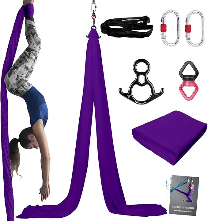 PRIOR FITNESS Aerial Silks Kit Colorful 9/15/20 Yards 40D Nylon Fabric Hammock Set With Hardware & Guide for All Levels Of Aerial Yoga Practice and Acrobatic Flying For Adults Aerial silk