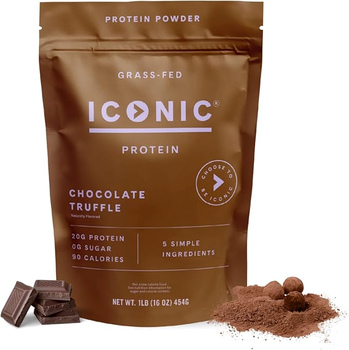 ICONIC Protein Powder, Chocolate Truffle - Sugar Free, Low Carb Protein Powder - Lactose Free, Gluten Free, Non-GMO - 20g Grass Fed Whey & Casein Protein - Keto Friendly, 1 lb. Pouch (17 Servings)