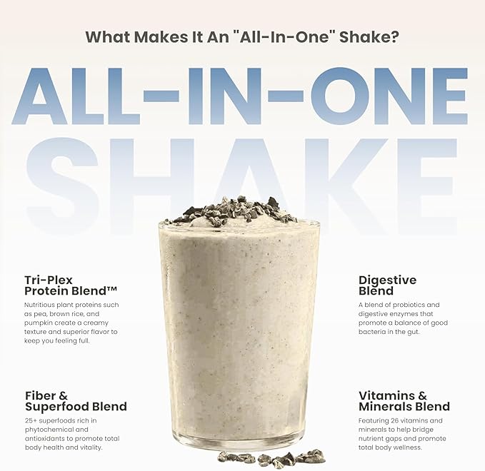 310 Nutrition All-In-One Meal Replacement Shake Powder - Plant-Based Protein Smoothie Blend w/High Fiber, Probiotics & Adaptogens - Low Carb, Vegan, Keto & Paleo Friendly - Cookies N Cream - 28 Srv