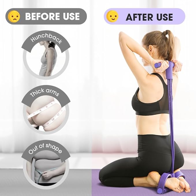 21 Fitness Resistance Bands-6 Tube Pedal Ankle Puller | 2025 Upgrade 6-Level Elastic Exercise Bands with Yoga Pedal | Natural Latex Workout Equipment for Sit Up/ABS/Leg Training (Women & Men)
