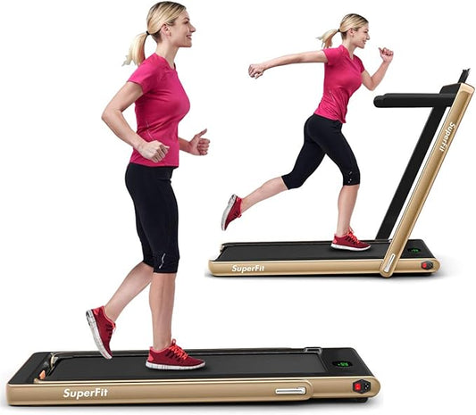 GYMAX Walking Pad, 2.25HP Foldable Treadmill with Smart App & Remote Control, Bluetooth LED Monitor, Small Spaces Compact Running Machine, Folding Portable Under Desk Treadmill for Home Office