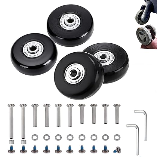 45mm Set of 4 Luggage Suitcase Replacement Wheels for Trolley Case Travel Bags Caster Inline Roller Skating Roller Swivel Rubber Wheels Bearings Repair Kits with Axles 30mm&35mm&60mm