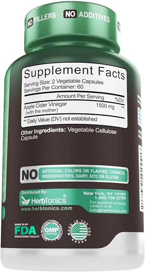 Herbtonics Raw Apple Cider Vinegar Capsules 1500mg with Mother | Weight Management, Detox & Digestion Formula with GLP-1 Support | Unfiltered ACV for Metabolic Support | 120 Vegan Capsules