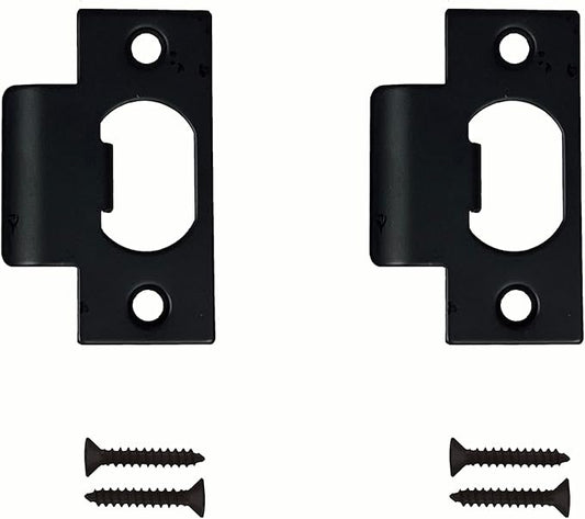 Heavy Duty Replacement Strike Plate T Lip Radius Corner for Knob or Lever Door Lock in Black Finish 2 PCS