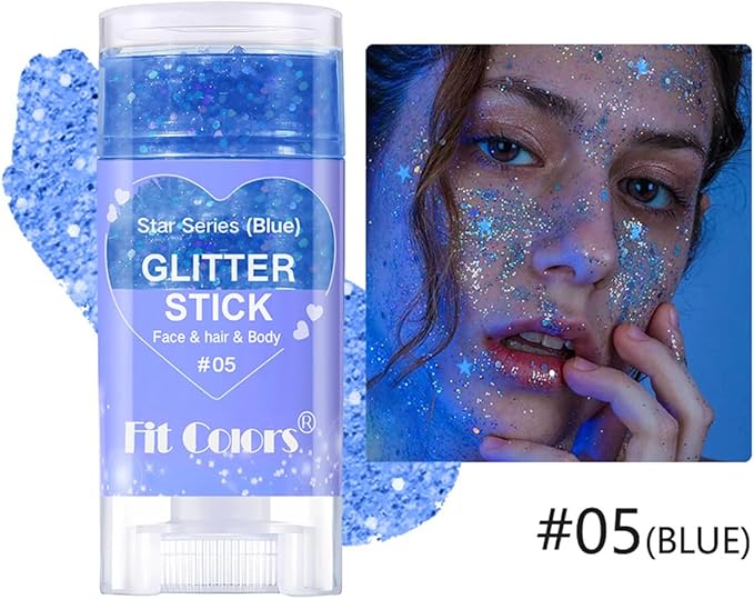 2Pcs Blue and Pink Body Glitter Stick,Face Hair Glitter Christmas Makeup,Sparkly Mermaid Sequins Hair Glitter,Waterproof Sparkle Festival Rave for Women and Girls
