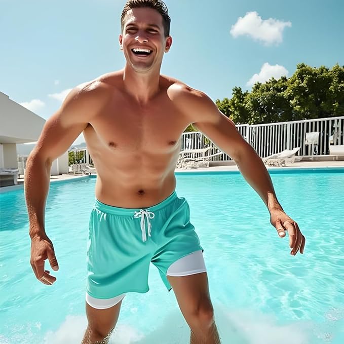 INGEAR Men's Athletic Stretch Workout Shorts Gym Quick Dry Running Trunks Boxer Lining