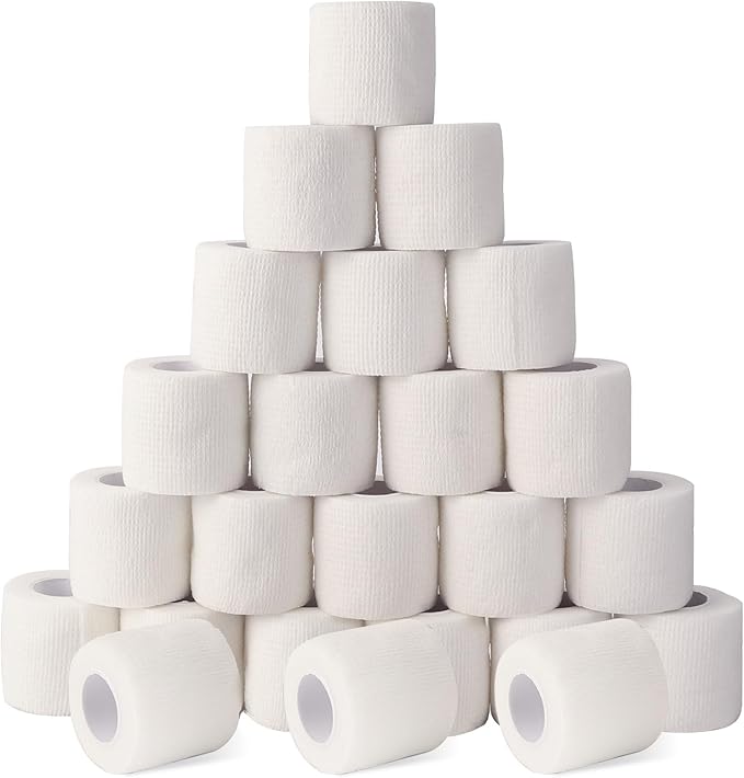 24 Pack Self Adhesive Bandage Wrap 2 Inch, White Medical Tape Elastic Cohesive Bandage Rolls Self Adherent, Self Sticking Tape First Aid Gauze for Sports, Leg, Knee, Ankle, Swelling, Wrist Sprains