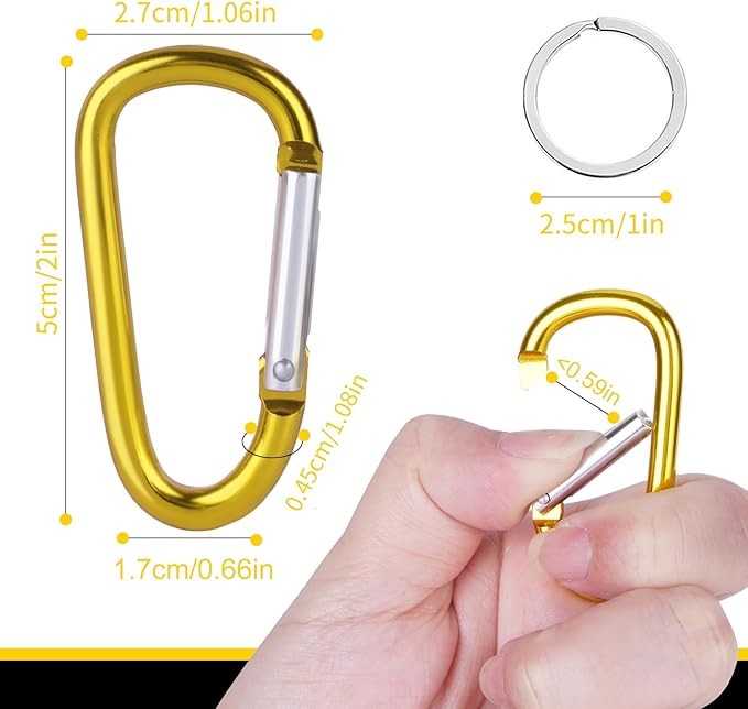40 Pack 2" Aluminum Carabiner Clip D Ring Carabiners Small Carabiner Keychain Spring Snap Hooks, Mini Carabiner Clip Set for Keys, Dog Leash, Camping Hiking Accessories