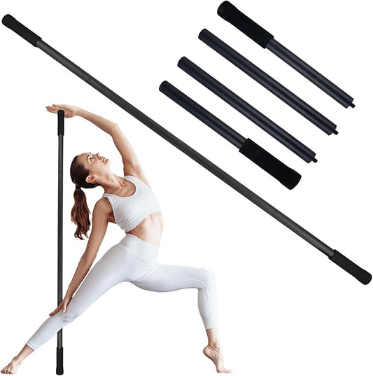 Yoga Stick 5ft Mobility Stick, Sturdy Steel Exercise Bar Adjustable Stretching Stick for Mobility, Training, Flexibility and Balance, Versatile Stretch Bar with 4 Steel Rods & Foam Handles