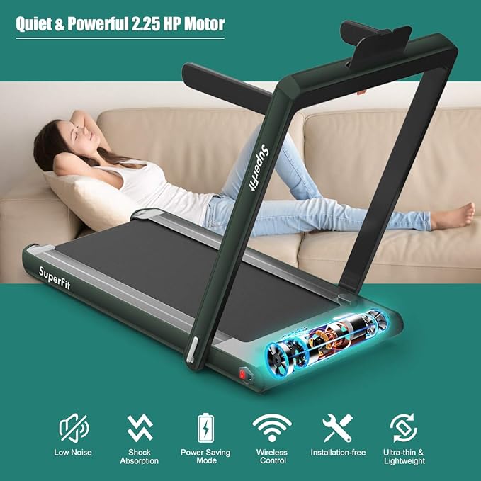 GYMAX Walking Pad, 2.25HP Dual Display Foldable Treadmill for Home with Remote/Smart App Control, Portable Compact Treadmill for Office Under Desk, Folding Running Machine for Small Spaces