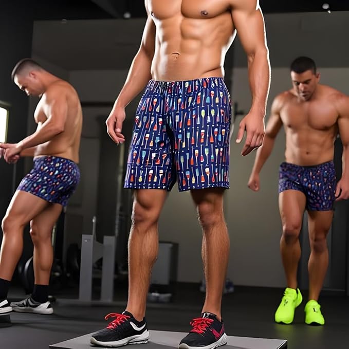 INGEAR Men's Athletic Stretch Workout Shorts Gym Quick Dry Running Trunks Boxer Lining