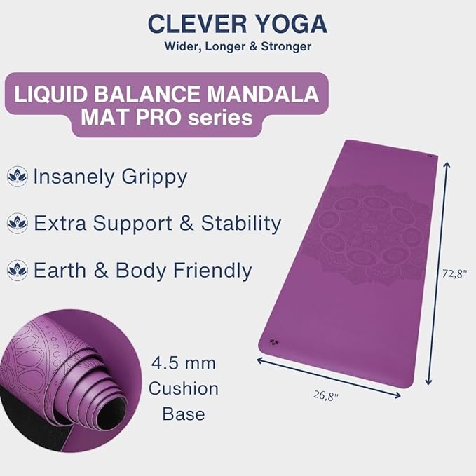 Clever Yoga Liquid Balance Thick Yoga Mat - Pro Exercise Yoga Mat with Non-Slip Surface for Home Gym, Earth-Friendly & Recyclable Pilates and Workout Pad Women & Men, 4.5 mm