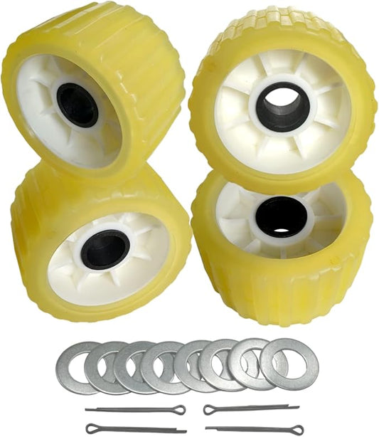 3" Width x 5" OD Boat Trailer Poly Ribbed Wobble Rollers Mounting Hole Diameter 1-1/8 inch