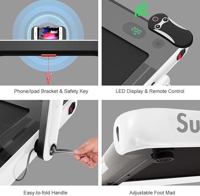 GYMAX Walking Pad, 2.25HP Foldable Treadmill with Smart App & Remote Control, Bluetooth LED Monitor, Small Spaces Compact Running Machine, Folding Portable Under Desk Treadmill for Home Office