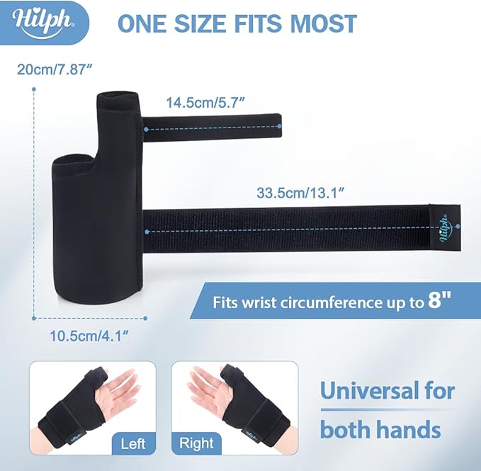 Hilph Thumb Wrist Ice Pack Wrap for Carpal Tunnel & Tenosynovitis with Thumb Splint Support, Soft Gel Wrist Ice Sleeve for Hand Hot Cold Therapy, Arthritis, Tendonitis, Mommy Wrist, Sports Injuries