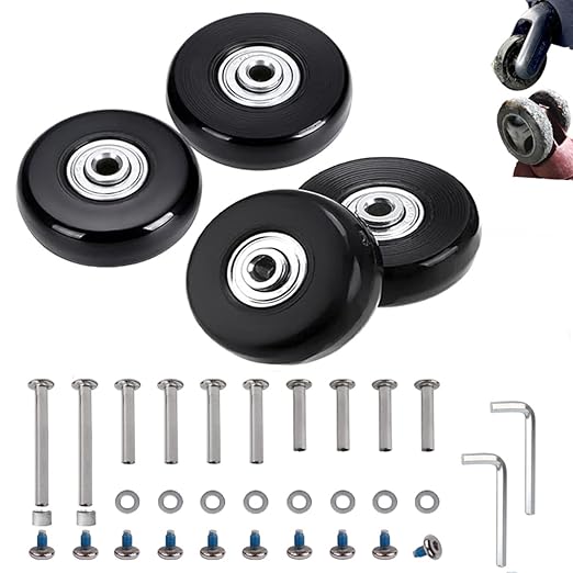 50mm Luggage Set of 4 Replacement Wheels for Trolley Case Travel Bags Caster Inline Roller Swivel Rubber Wheels Bearings Repair Kits with Axles 30mm&35mm&60mm
